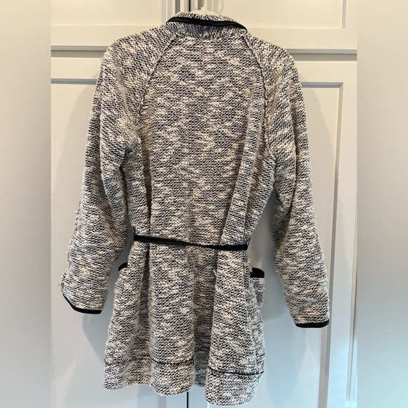 Rebecca Taylor Longline Tweed Sweater Jacket with Faux Leather Trim. Size 12. - Picture 11 of 13